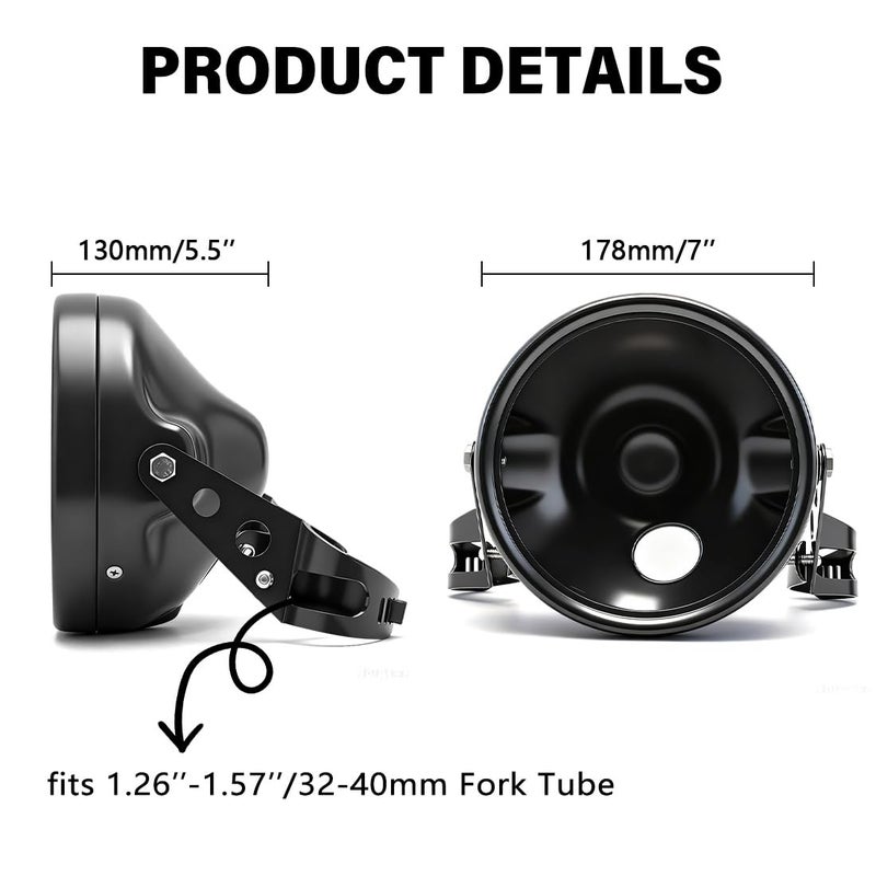 SKTYANTS Motorcycle Universal 7" Headlight Housing Shell Lamp Bracket Bottom Mount Bucket Fits Compatible with Honda CB400 Hornet Suzuki Kawasaki Yamaha Cafe Racer - Image 3